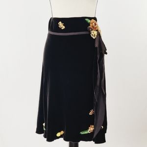 Moschino Velvet Brown Skirt with crochet accents.